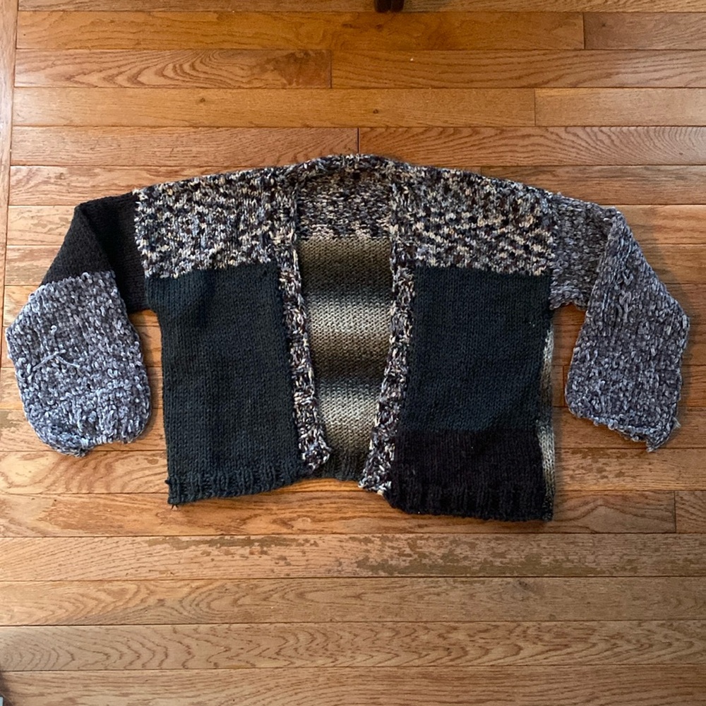 hand knit brown wool acrylic ombré striped sweater cardigan